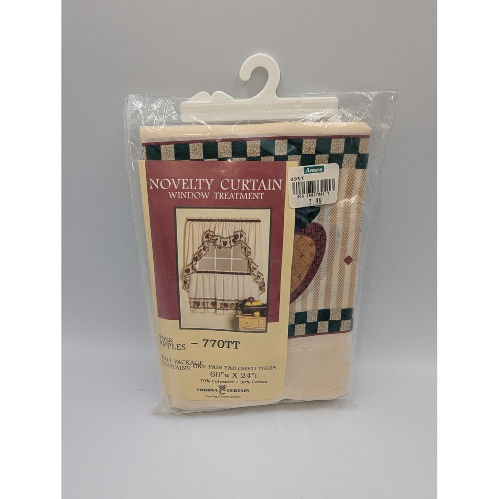 Corona Curtain Tailored Tiers Cream Apple Motif Checkered 60x24